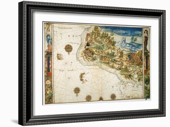 Brazil: Map And Native Indians-null-Framed Giclee Print