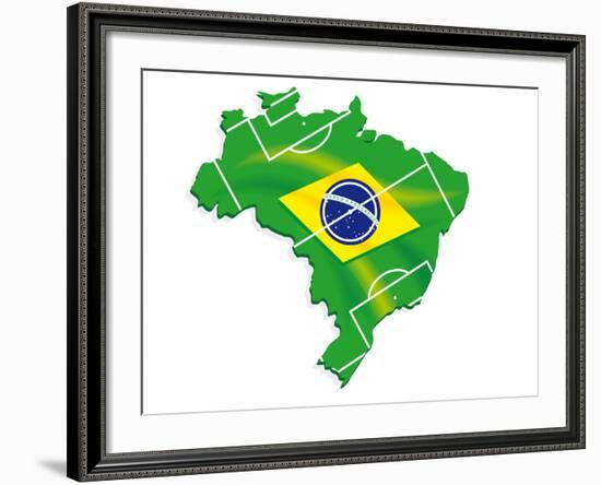 Brazil Map Flag Soccer-talitha-Framed Art Print