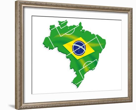 Brazil Map Flag Soccer-talitha-Framed Art Print