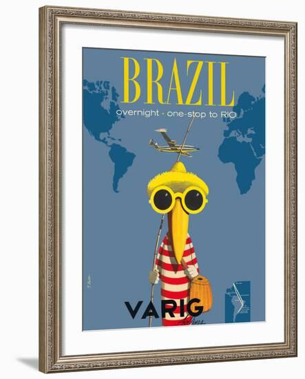 Brazil - Overnight One Stop to Rio De Janeiro - Varig Airlines - Lockheed Super G Constellation-Francesco Petit-Framed Giclee Print