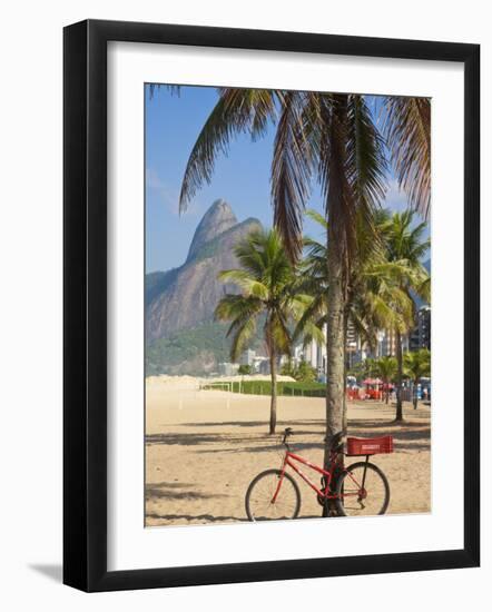 Brazil, Rio De Janeiro, Leblon Beach, Bike Leaning on Palm Tree-Jane Sweeney-Framed Photographic Print