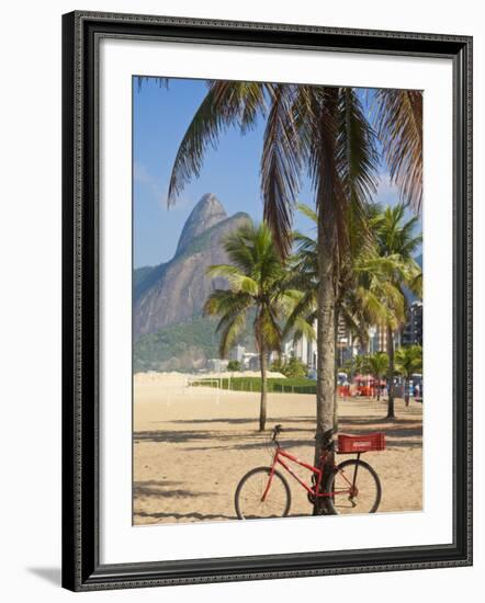 Brazil, Rio De Janeiro, Leblon Beach, Bike Leaning on Palm Tree-Jane Sweeney-Framed Photographic Print