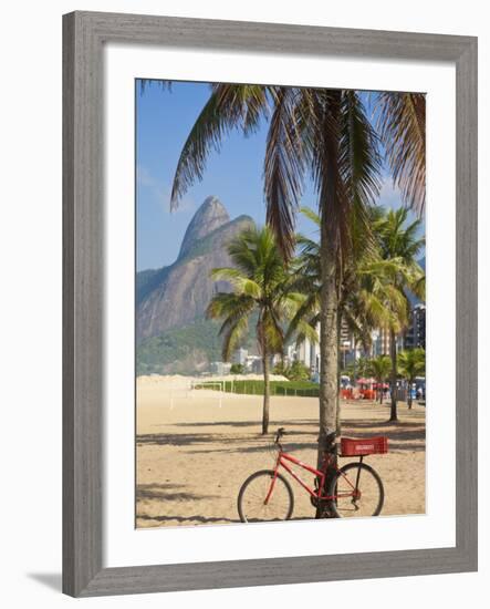 Brazil, Rio De Janeiro, Leblon Beach, Bike Leaning on Palm Tree-Jane Sweeney-Framed Photographic Print