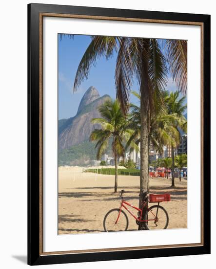 Brazil, Rio De Janeiro, Leblon Beach, Bike Leaning on Palm Tree-Jane Sweeney-Framed Photographic Print