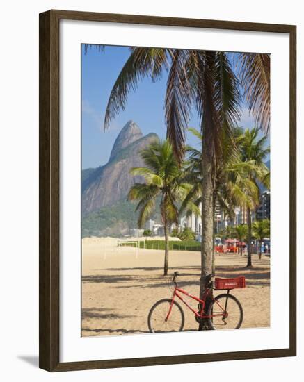 Brazil, Rio De Janeiro, Leblon Beach, Bike Leaning on Palm Tree-Jane Sweeney-Framed Photographic Print
