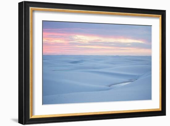 Brazil's Lencois Maranhenses National Park Sand Dunes and Lagoons at Sunset-Alex Saberi-Framed Photographic Print