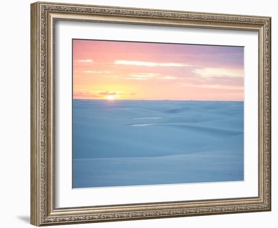 Brazil's Lencois Maranhenses National Park Sand Dunes and Lagoons at Sunset-Alex Saberi-Framed Photographic Print