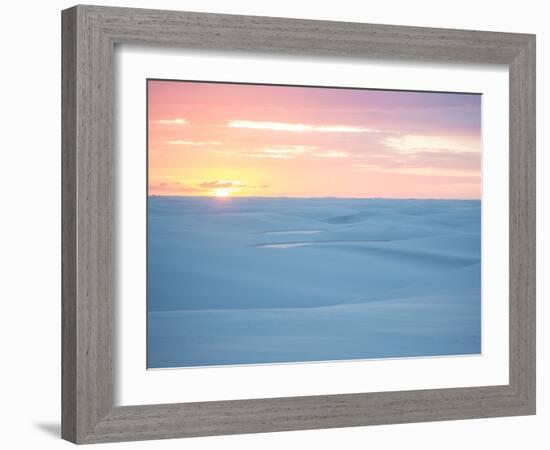 Brazil's Lencois Maranhenses National Park Sand Dunes and Lagoons at Sunset-Alex Saberi-Framed Photographic Print