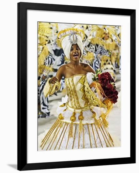 Brazil, State of Rio de Janeiro, City of Rio de Janeiro, Samba Dancer in the Carnival Parade at The-Karol Kozlowski-Framed Photographic Print