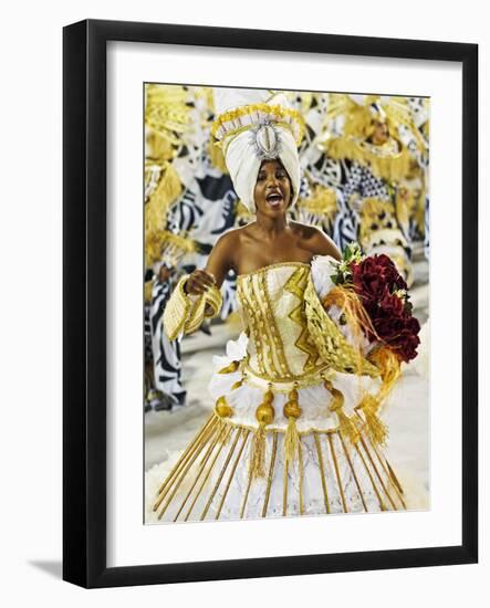 Brazil, State of Rio de Janeiro, City of Rio de Janeiro, Samba Dancer in the Carnival Parade at The-Karol Kozlowski-Framed Photographic Print