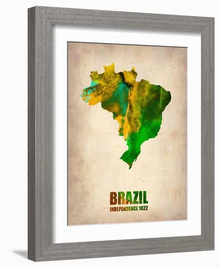 Brazil Watercolor Map-NaxArt-Framed Art Print