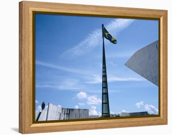 Brazilian Flag Fluttering, National Congress Building, Brasilia, Brazil-null-Framed Premier Image Canvas