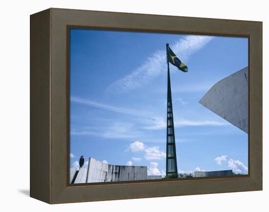 Brazilian Flag Fluttering, National Congress Building, Brasilia, Brazil-null-Framed Premier Image Canvas