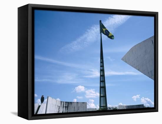 Brazilian Flag Fluttering, National Congress Building, Brasilia, Brazil-null-Framed Premier Image Canvas