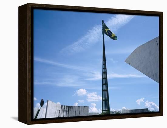 Brazilian Flag Fluttering, National Congress Building, Brasilia, Brazil-null-Framed Premier Image Canvas