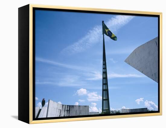 Brazilian Flag Fluttering, National Congress Building, Brasilia, Brazil-null-Framed Premier Image Canvas