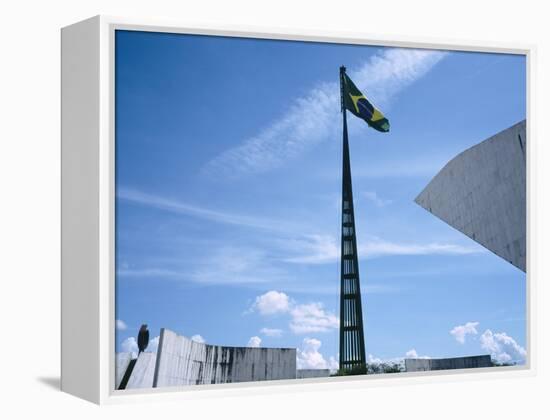 Brazilian Flag Fluttering, National Congress Building, Brasilia, Brazil-null-Framed Premier Image Canvas