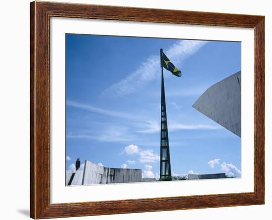 Brazilian Flag Fluttering, National Congress Building, Brasilia, Brazil-null-Framed Photographic Print