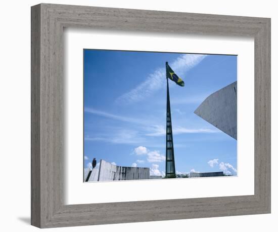 Brazilian Flag Fluttering, National Congress Building, Brasilia, Brazil-null-Framed Photographic Print