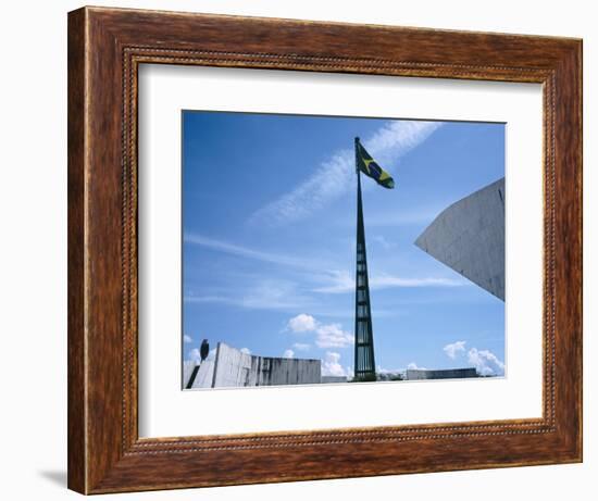 Brazilian Flag Fluttering, National Congress Building, Brasilia, Brazil-null-Framed Photographic Print