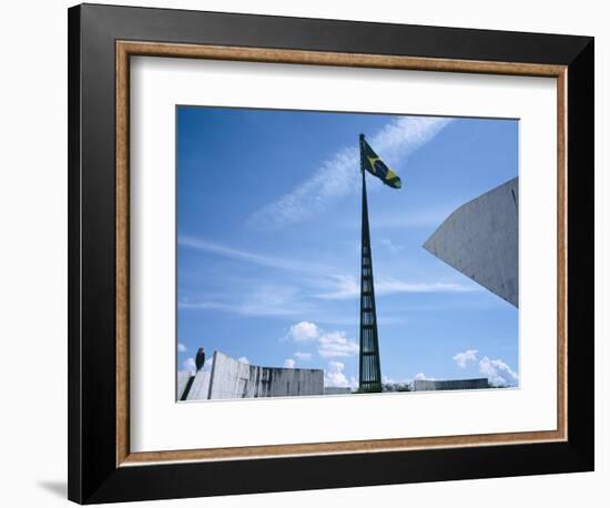 Brazilian Flag Fluttering, National Congress Building, Brasilia, Brazil-null-Framed Photographic Print