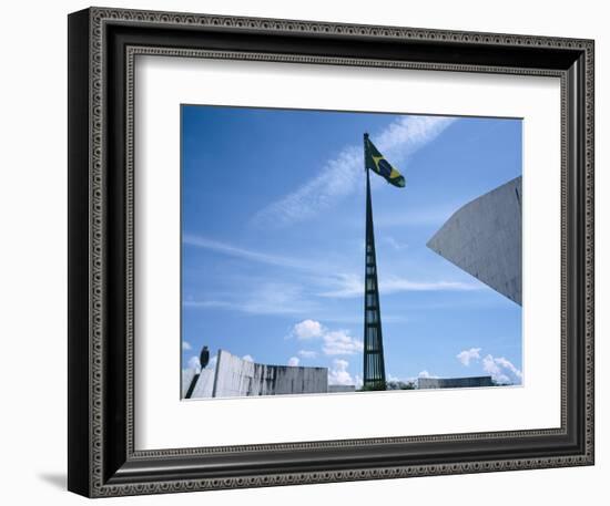 Brazilian Flag Fluttering, National Congress Building, Brasilia, Brazil-null-Framed Photographic Print