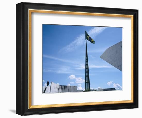 Brazilian Flag Fluttering, National Congress Building, Brasilia, Brazil-null-Framed Photographic Print