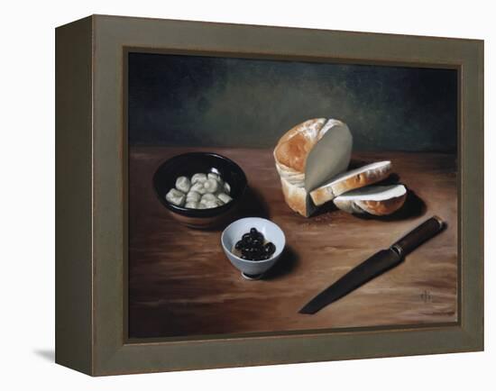 Bread, Olives, Artichoke Hearts and Knife, 2009-James Gillick-Framed Premier Image Canvas
