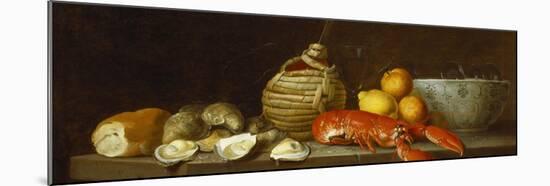 Bread, Oysters, a Chianti Flask, a Lobster, Lemons, Oranges and Glasses in a Porcelain Bowl on a…-Jacob Bogdany-Mounted Giclee Print