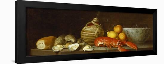 Bread, Oysters, a Chianti Flask, a Lobster, Lemons, Oranges and Glasses in a Porcelain Bowl on a…-Jacob Bogdany-Framed Giclee Print