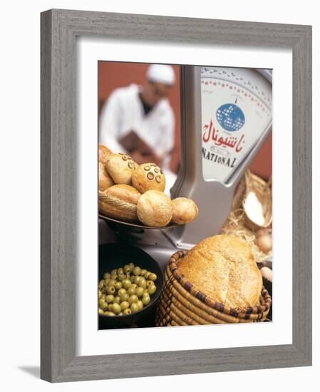 Bread, Rolls and Olives in a Moroccan Shop-Jean Cazals-Framed Photographic Print