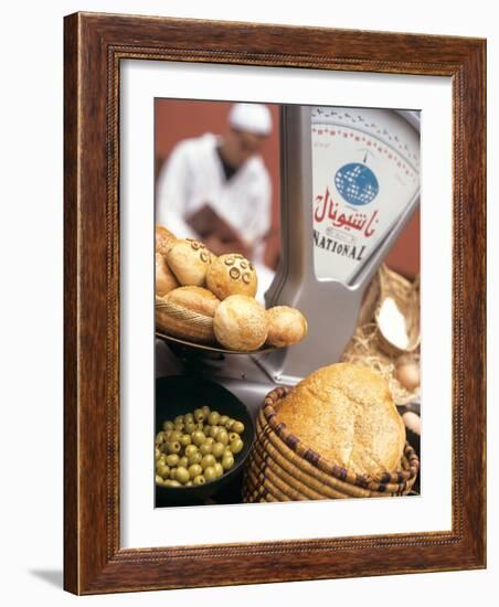 Bread, Rolls and Olives in a Moroccan Shop-Jean Cazals-Framed Photographic Print