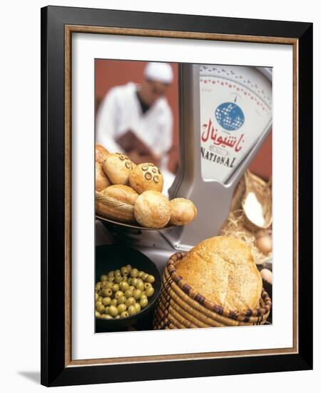 Bread, Rolls and Olives in a Moroccan Shop-Jean Cazals-Framed Photographic Print