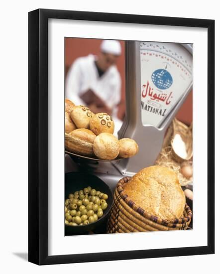 Bread, Rolls and Olives in a Moroccan Shop-Jean Cazals-Framed Photographic Print