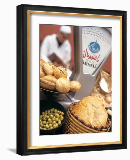 Bread, Rolls and Olives in a Moroccan Shop-Jean Cazals-Framed Photographic Print