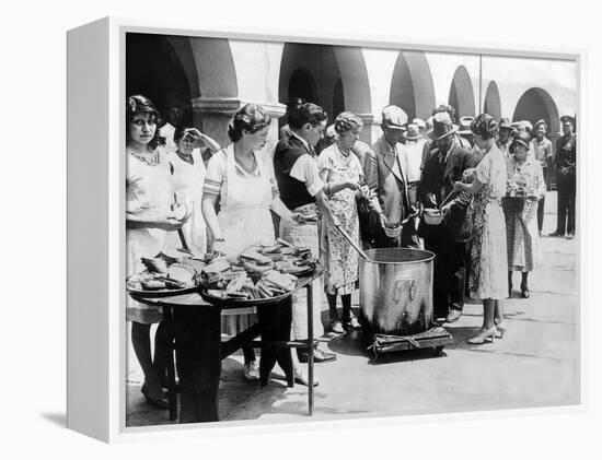 Breadline in Los Angeles Serving Soup and Bread-null-Framed Stretched Canvas