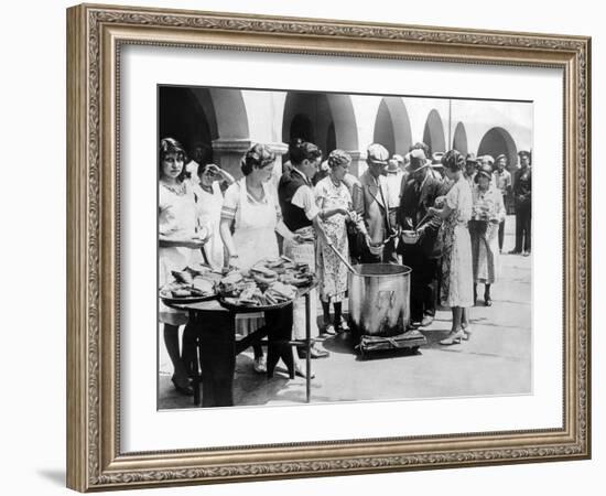 Breadline in Los Angeles Serving Soup and Bread-null-Framed Photo