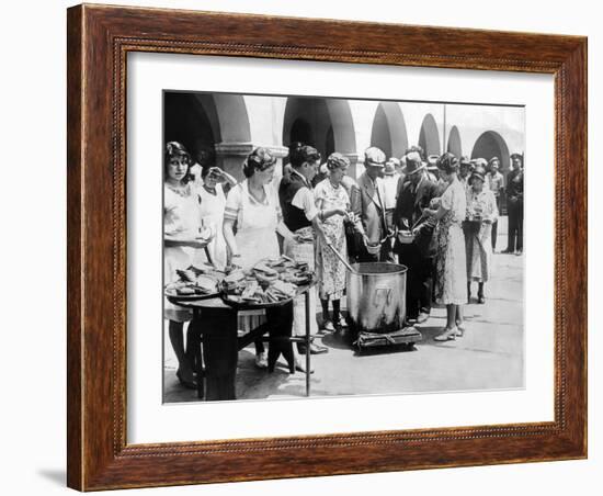 Breadline in Los Angeles Serving Soup and Bread-null-Framed Photo