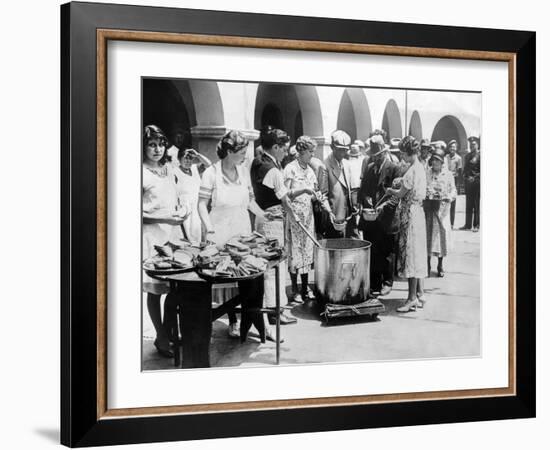 Breadline in Los Angeles Serving Soup and Bread-null-Framed Photo