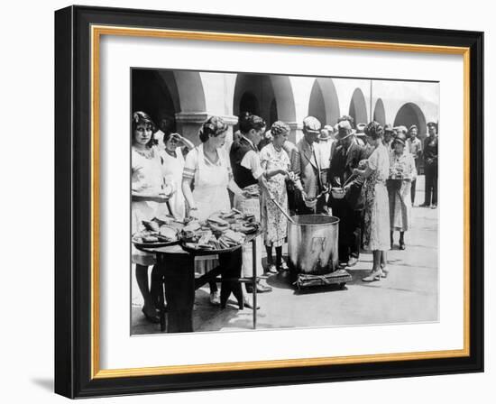 Breadline in Los Angeles Serving Soup and Bread-null-Framed Photo