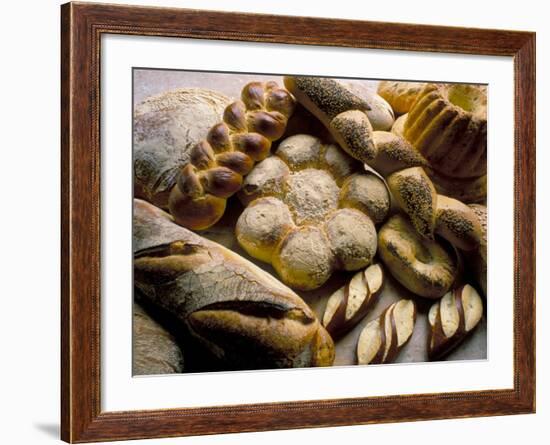 Breads Including Kugelhopfs, Pretzels and Plaited Bread, Alsace, France-John Miller-Framed Photographic Print