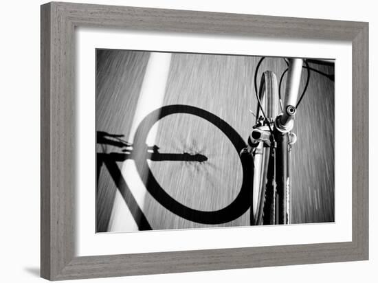 Breakdow - Bicycle On Road Black And White Photography-slidezero-Framed Art Print