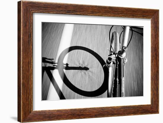 Breakdow - Bicycle On Road Black And White Photography-slidezero-Framed Art Print