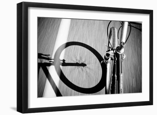 Breakdow - Bicycle On Road Black And White Photography-slidezero-Framed Art Print