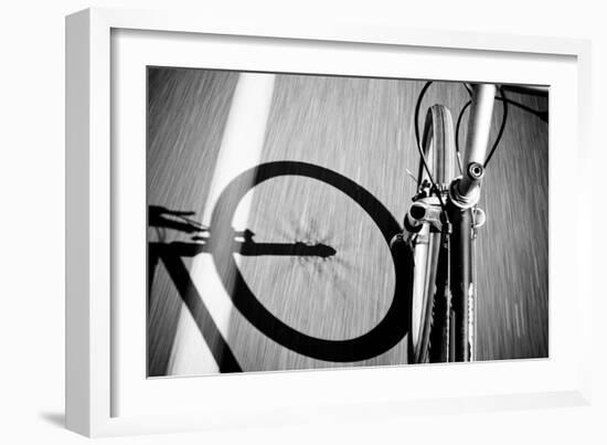 Breakdow - Bicycle On Road Black And White Photography-slidezero-Framed Art Print