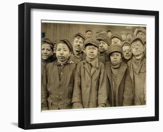 Breaker Boys (Who Sort Coal by Hand) at Hughestown Borough Coal Co. Pittston, Pennsylvania, 1911-Lewis Wickes Hine-Framed Photographic Print