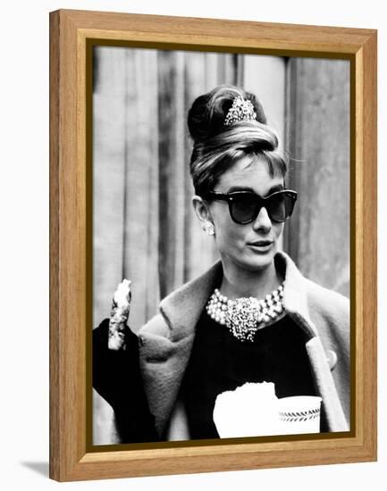 Breakfast at Tiffany's, Audrey Hepburn Eating Between Scenes on Set, 1961-null-Framed Stretched Canvas