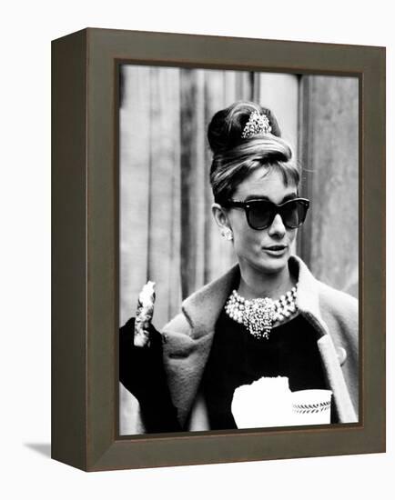 Breakfast at Tiffany's, Audrey Hepburn Eating Between Scenes on Set, 1961-null-Framed Stretched Canvas