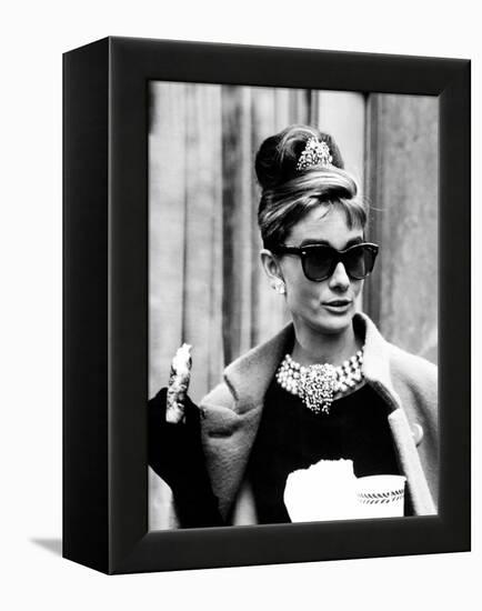 Breakfast at Tiffany's, Audrey Hepburn Eating Between Scenes on Set, 1961-null-Framed Stretched Canvas