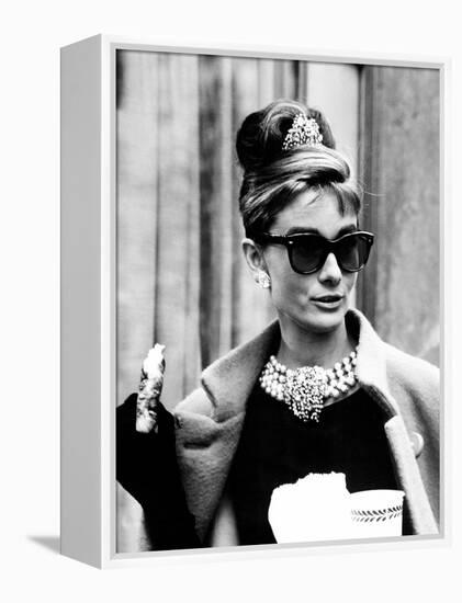 Breakfast at Tiffany's, Audrey Hepburn Eating Between Scenes on Set, 1961-null-Framed Stretched Canvas